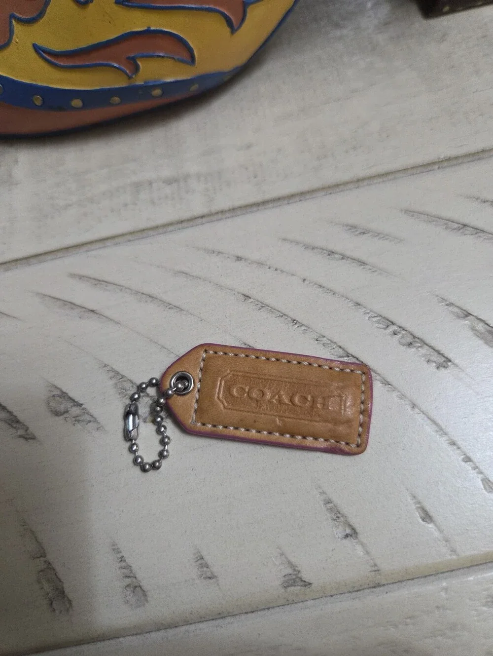 COACH Tan & Pink Leather HangTag, EUC